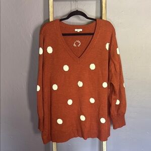 Maurices Rust Polka Dot V-Neck Sweater